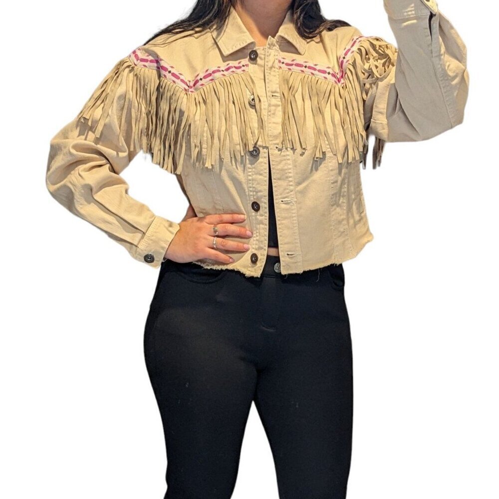 LUXE TRIM-FRINGE DENIM JACKET size S - Picture 4 of 5